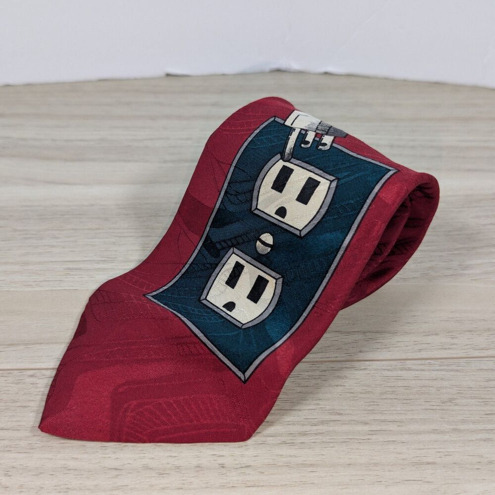 Official Home Improvement Novelty Tie Red Electrical Outlet Plug Design